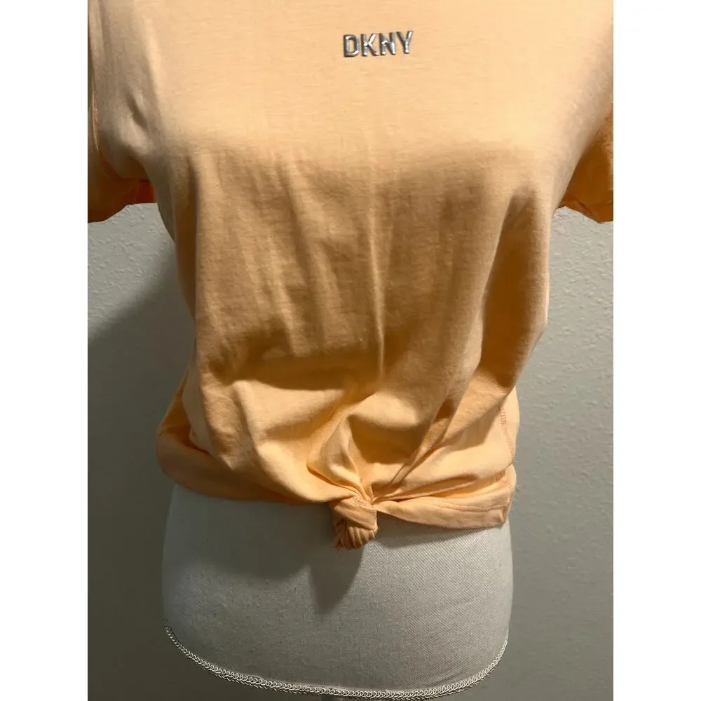 DKNY Sport Womens Cotton Stud Logo Knot Front T-Shirt Tee Top Sz XS 100% Cotton - Picture 3 of 6